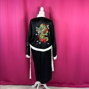 Black satin embroidered dragon robe, L